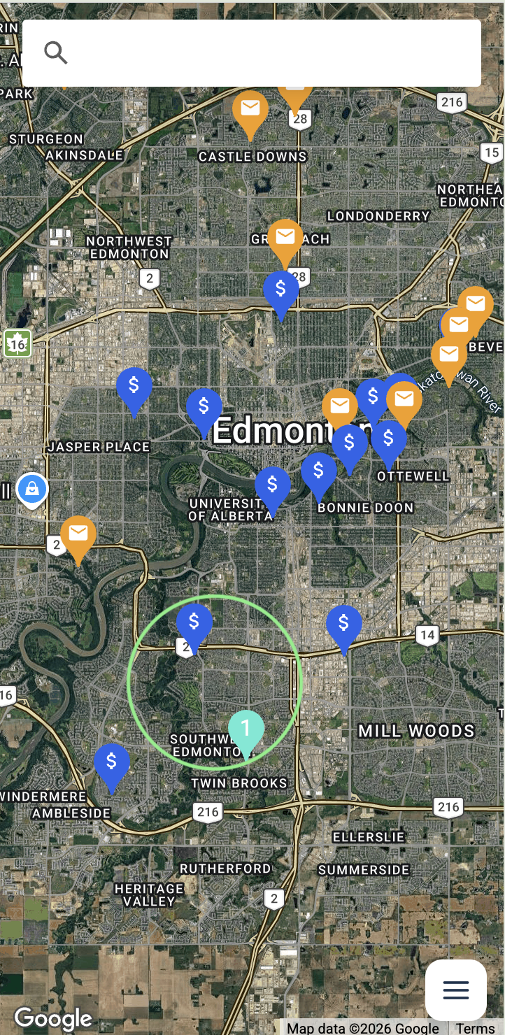 Nearby Jobber requests and quotes within a radius on the map